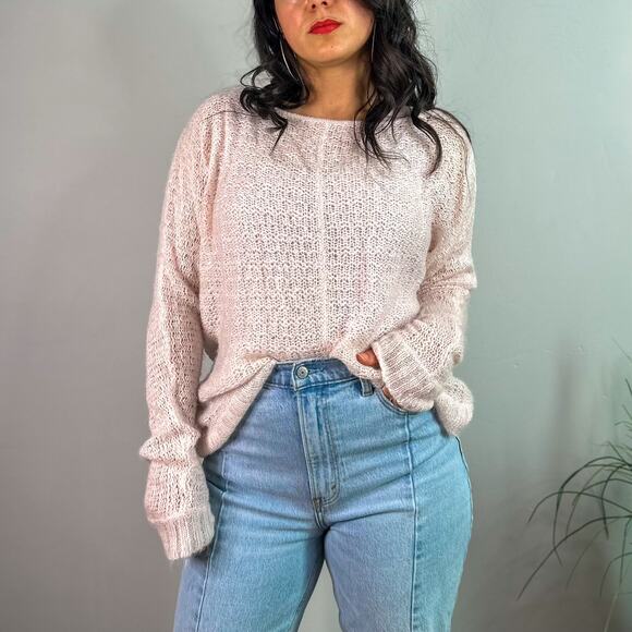 Wooden Ships Open Knit Fuzzy Light Pink Oversized Sweater - Picture 5 of 7